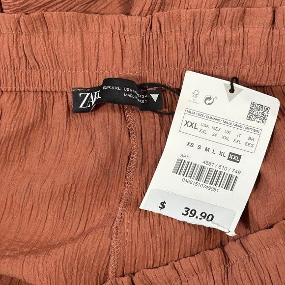 Zara Women's Copper Wide Leg Trousers Pants Size XXL - Picture 5 of 6